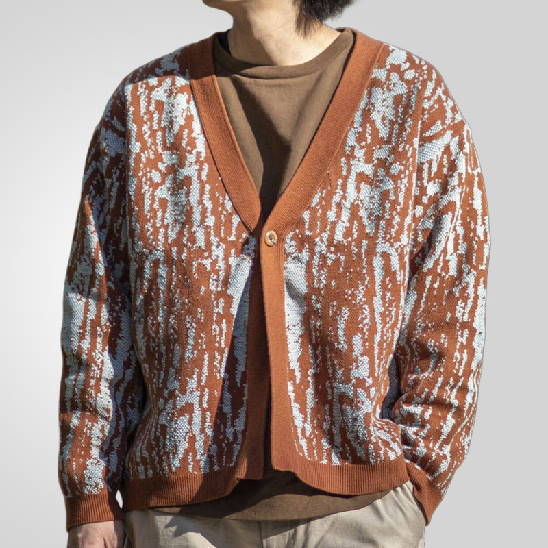 Young men's jacquard sweater, thick collar cardigan, thick needle sweater jacket, men